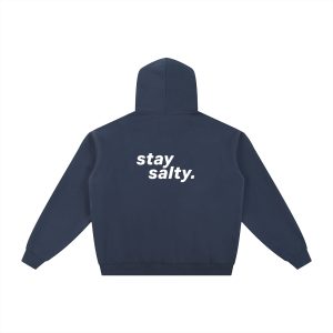 White 'Stay Salty' Essential Fleece Zip-Through Hoodie