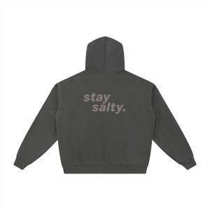 Gray 'Stay Salty' Essential Fleece Zip-Through Hoodie
